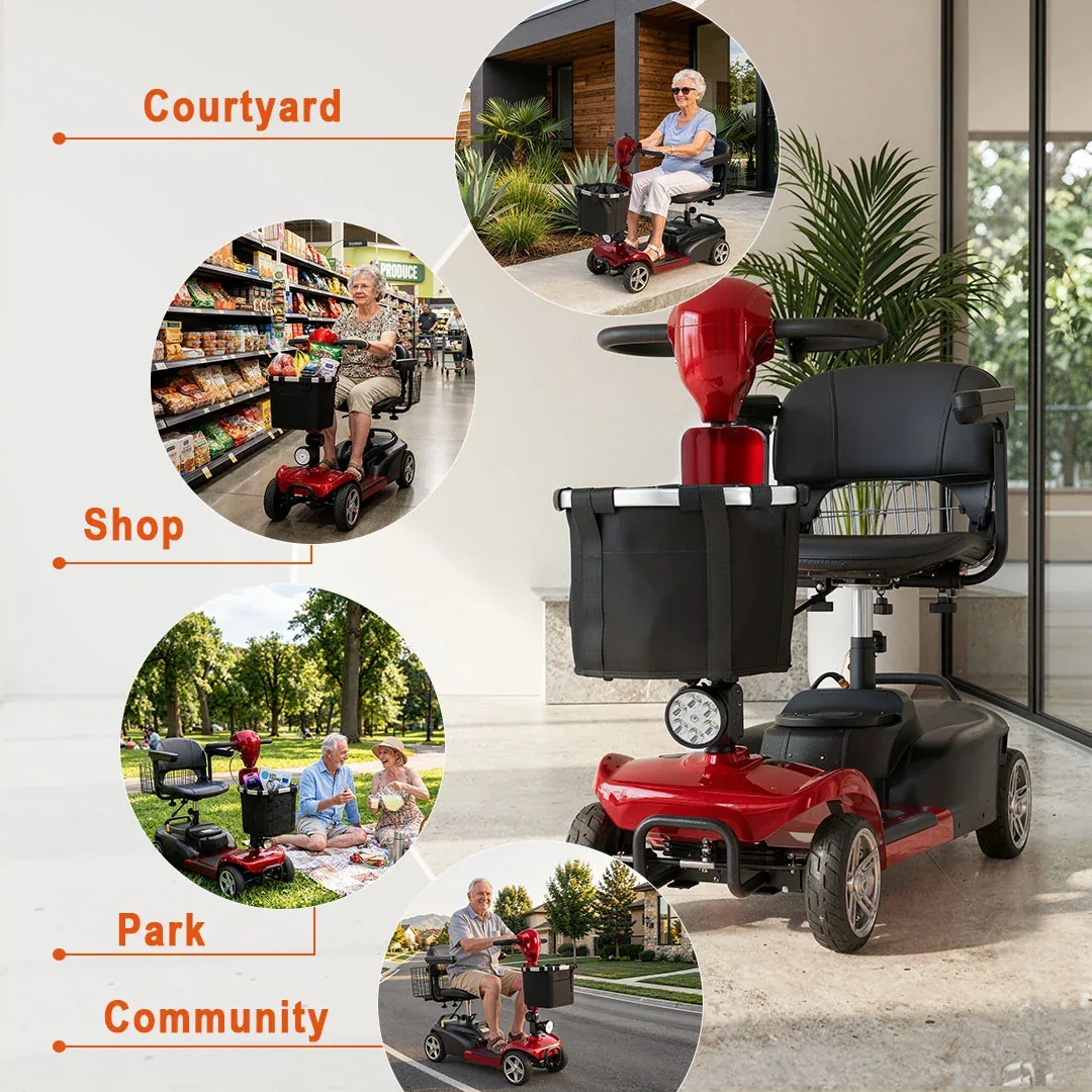The Hybrway scooter used in a courtyard, at the shop, in the park and around the community